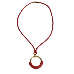 Hermes-Necklace-Pendant-Red-Leather