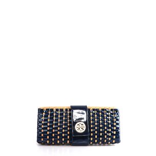 Tory-Burch-Blue-Patent-Leather-and-Straw-Clutch
