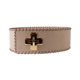 Cavalli-Khaki-Topstitch-Leather-Belt