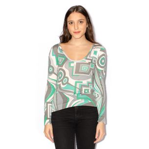 Emilio-Pucci-Green-and-Gray-Printed-Blouse