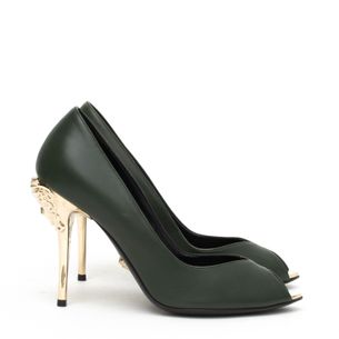 Versace-Green-and-Gold-Peep-Toe-Pumps