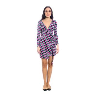Diane-Von-Furstenberg-Blue-and-Pink-Geometric-Print-Wrap-Dress