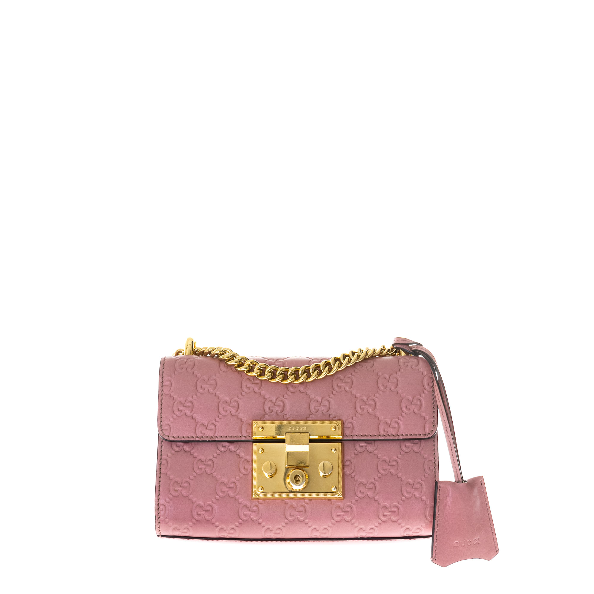 Bolsa Gucci Signature Padlock Couro Rosa Brechó de luxo prettynew