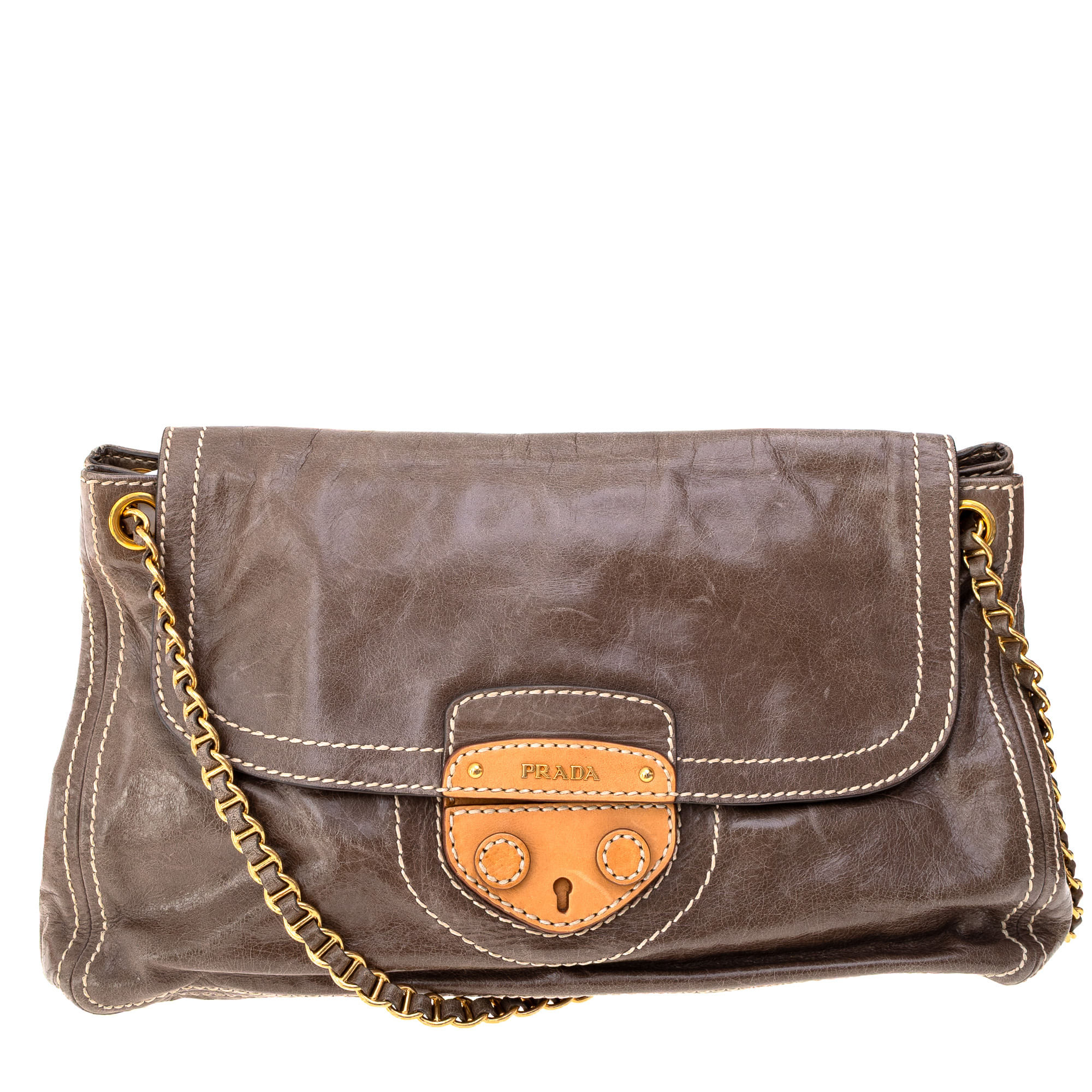 prada prada pattina couro cinza gray large