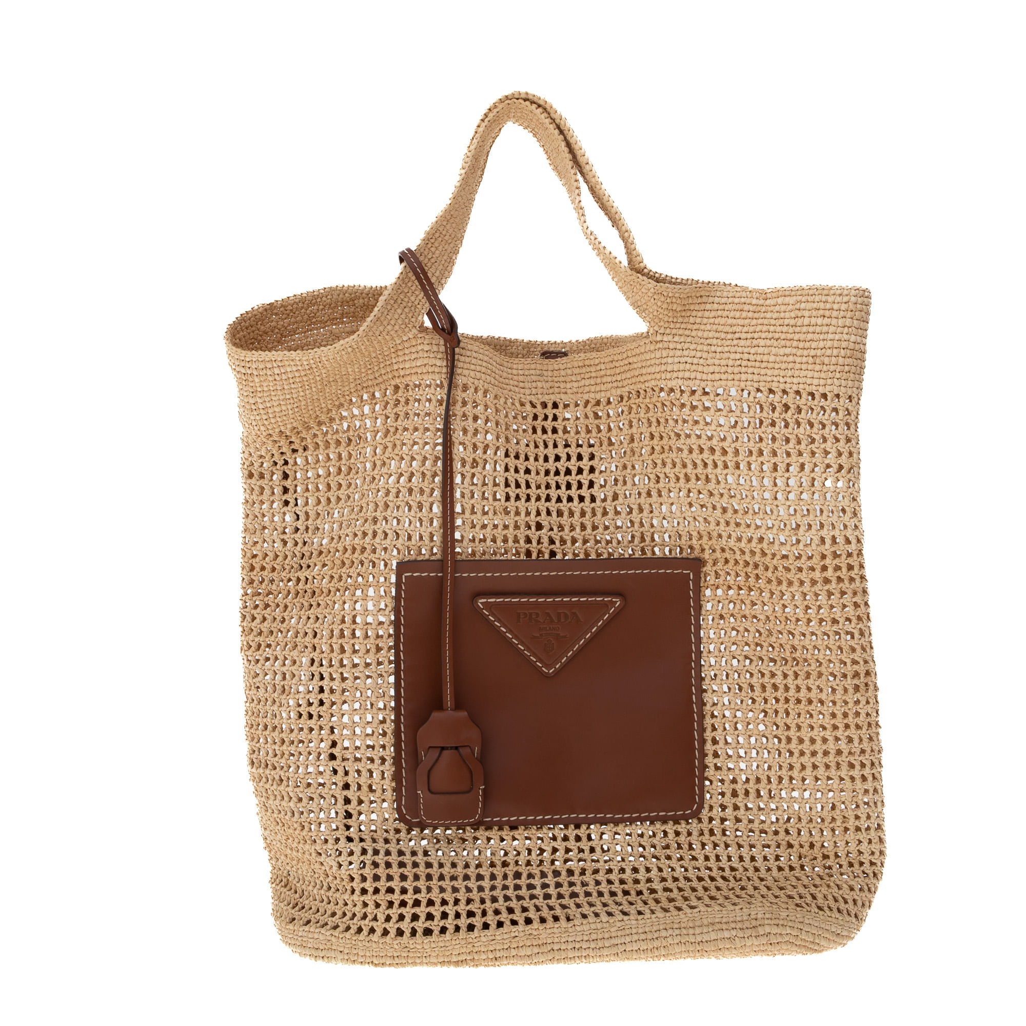 prada prada croche e couro marrom beige large
